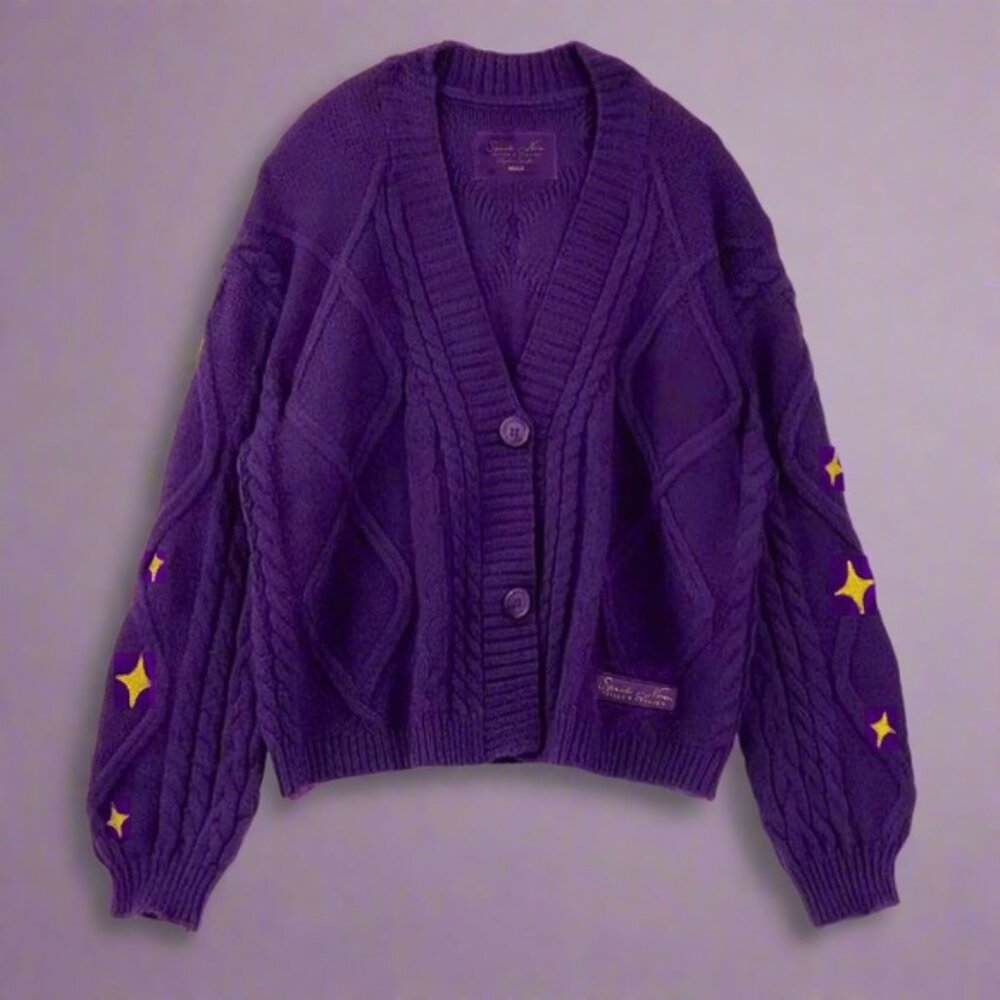Taylor’s Version Speak Now Purple Cable Knit Women's Sweater Cardigan